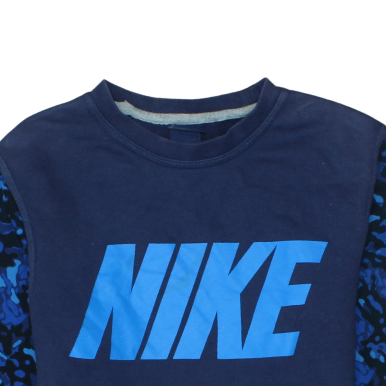 Nike Men's Blue Camouflage Sleeve Crew Neck Cotton Sweatshirt M