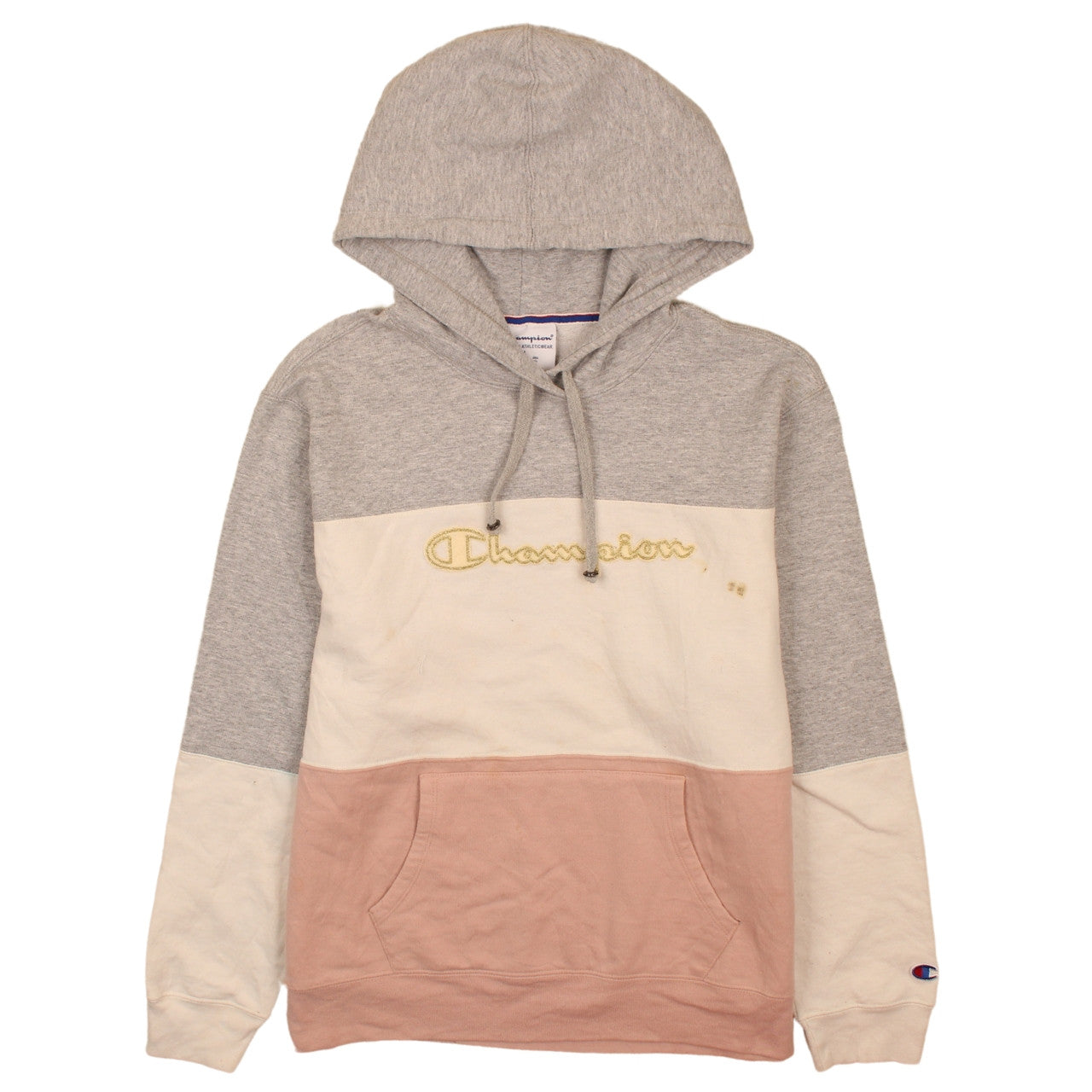 Champion Women's Grey Beige Pink Colourblock Pullover Hoodie L