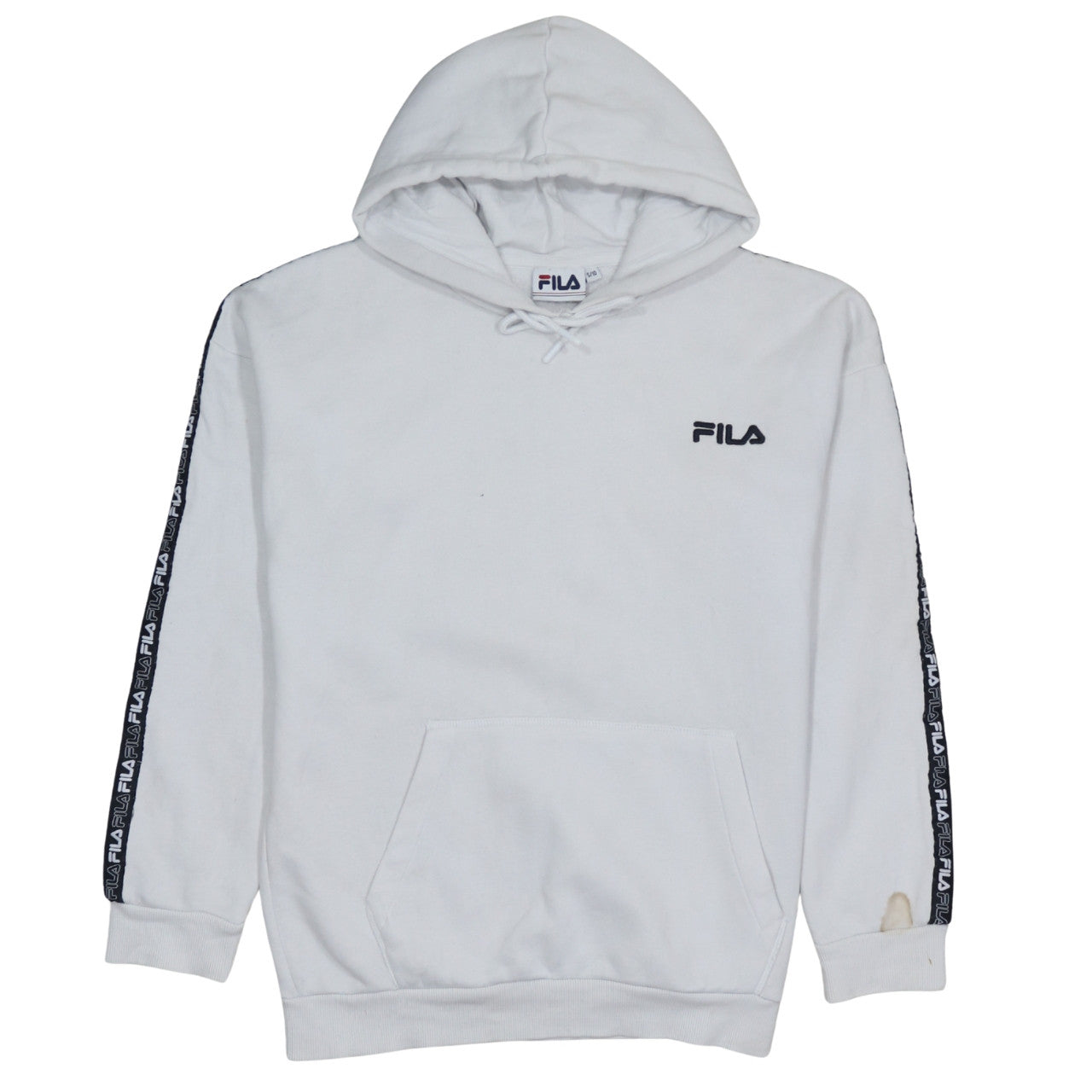 FILA Women White Pullover Hoodie Logo Tape S/10 Casual Long Sleeve