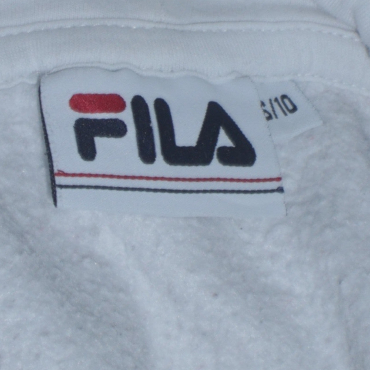 FILA Women White Pullover Hoodie Logo Tape S/10 Casual Long Sleeve