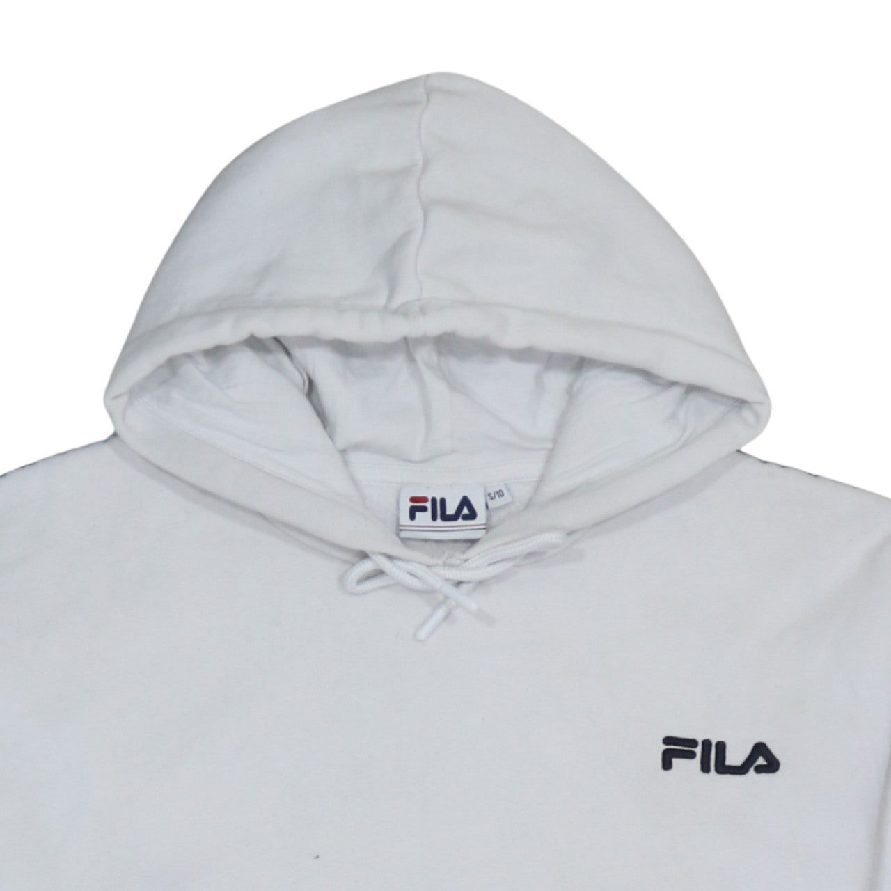 FILA Women White Pullover Hoodie Logo Tape S/10 Casual Long Sleeve
