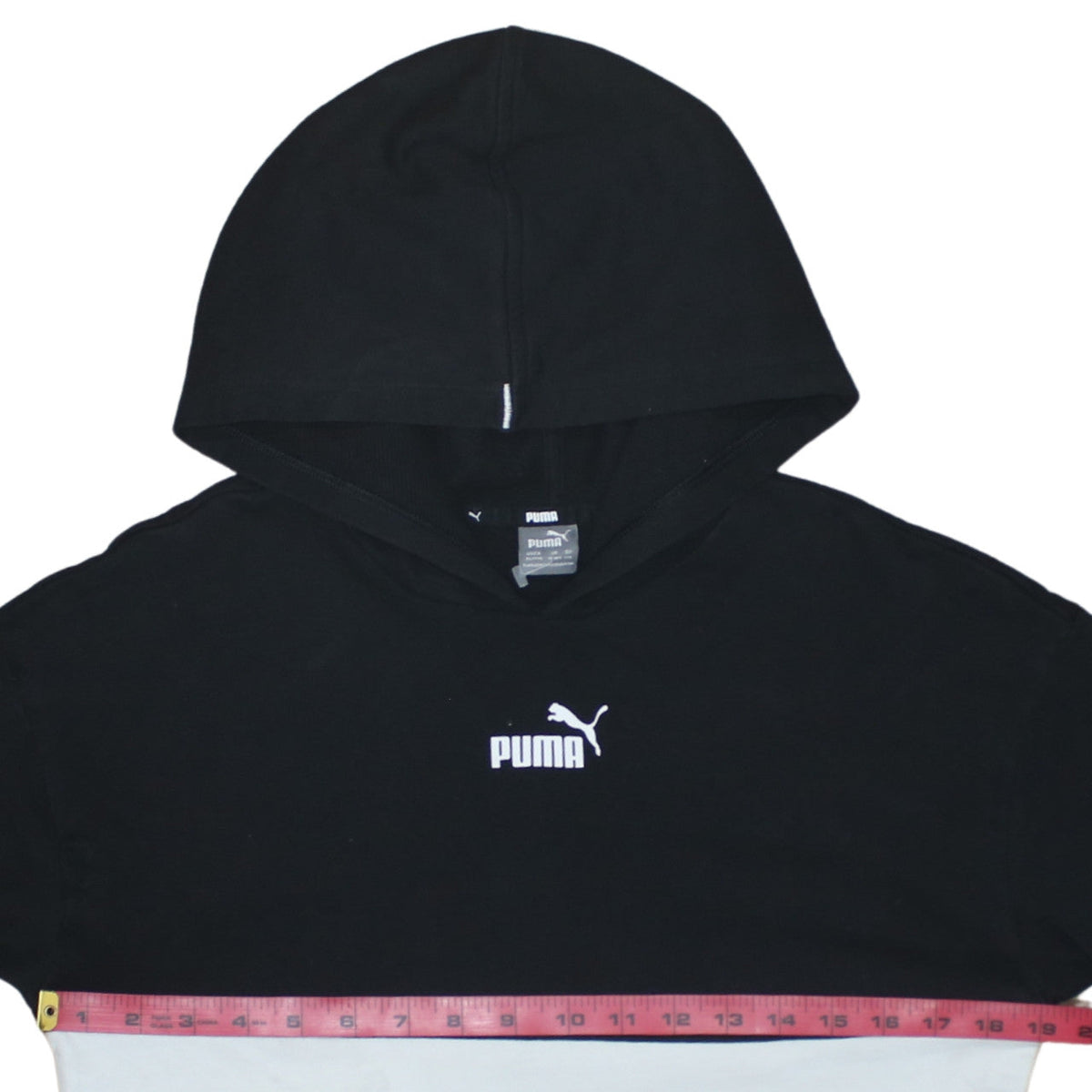 Puma Boys Black & White Pullover Hoodie 15-16 Years Colourblock Logo Fleece