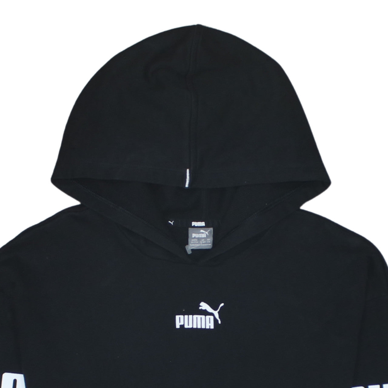 Puma Boys Black & White Pullover Hoodie 15-16 Years Colourblock Logo Fleece