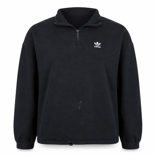 Adidas Women Black 1/4 Zip Sweatshirt UK 10 Logo Trim Long Sleeve