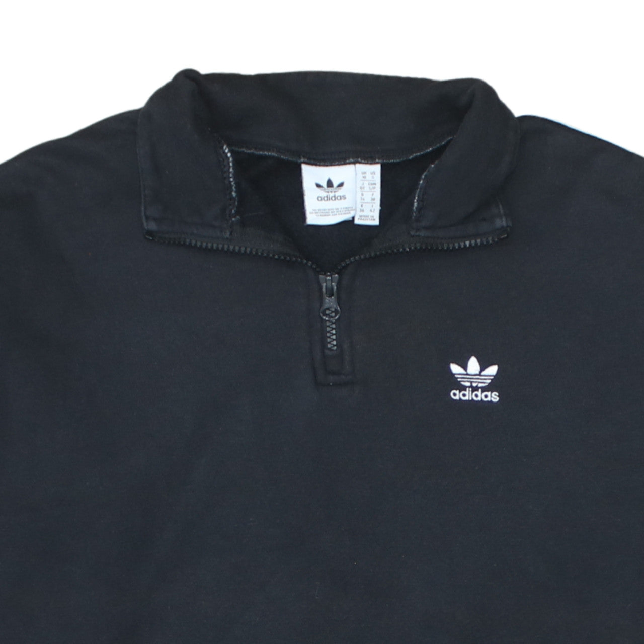 Adidas Women Black 1/4 Zip Sweatshirt UK 10 Logo Trim Long Sleeve