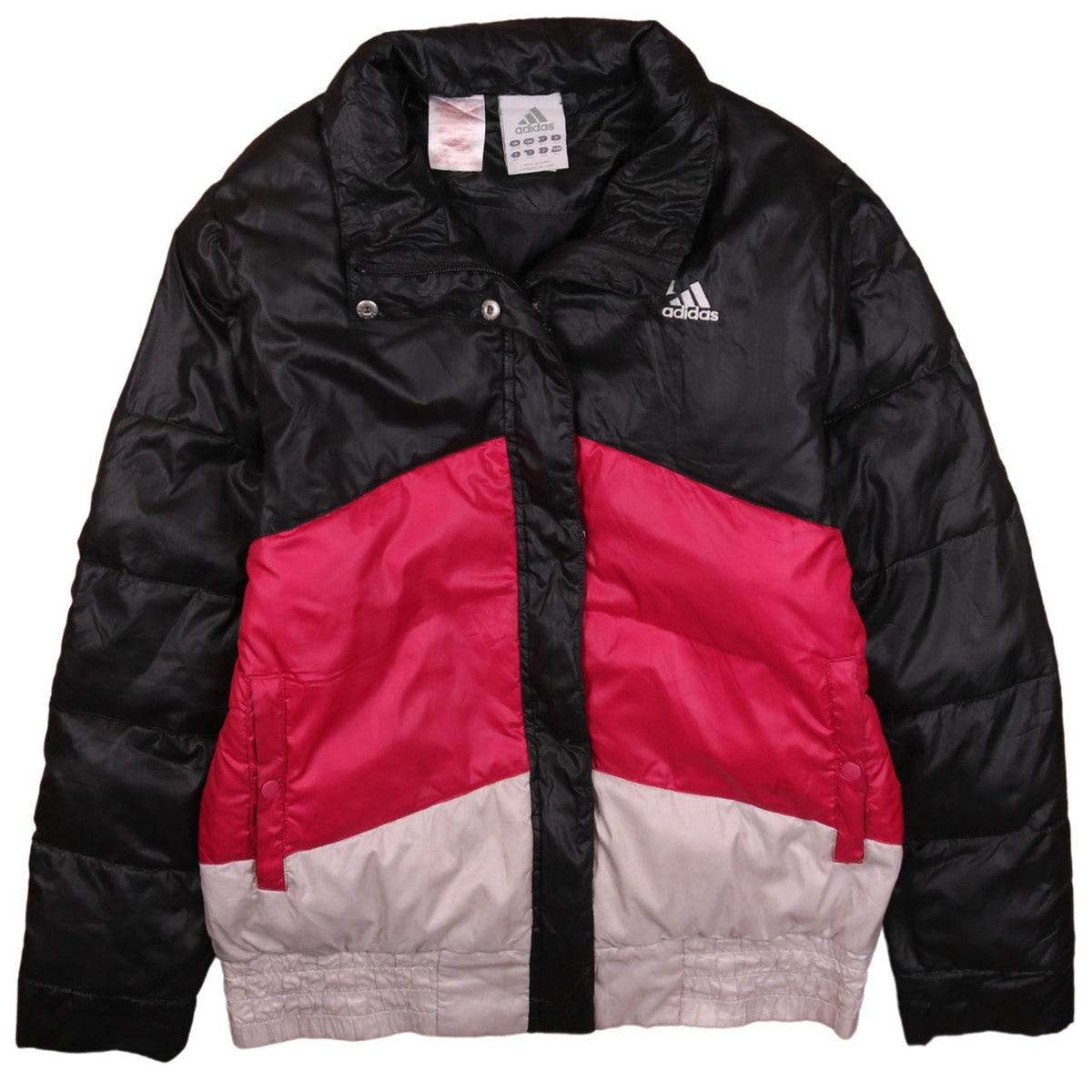 Adidas Girls Black Pink Ivory Colourblock Padded Activewear Jacket Age 14