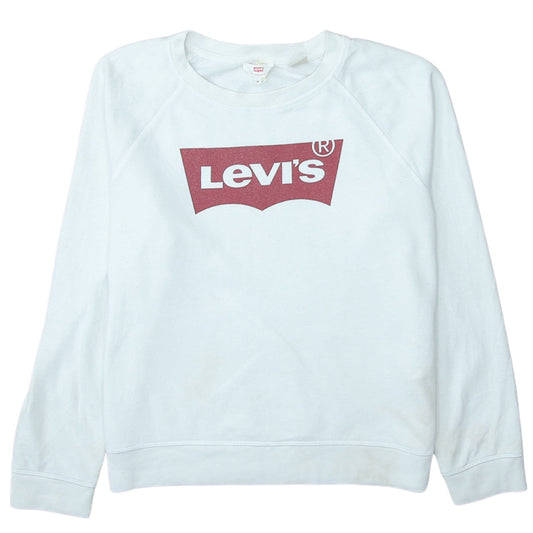Levi's Women White Logo Crew Neck Pullover Sweatshirt Size M