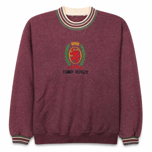 Tommy Hilfiger Women Burgundy XL Crew Neck Embroidered Sweatshirt