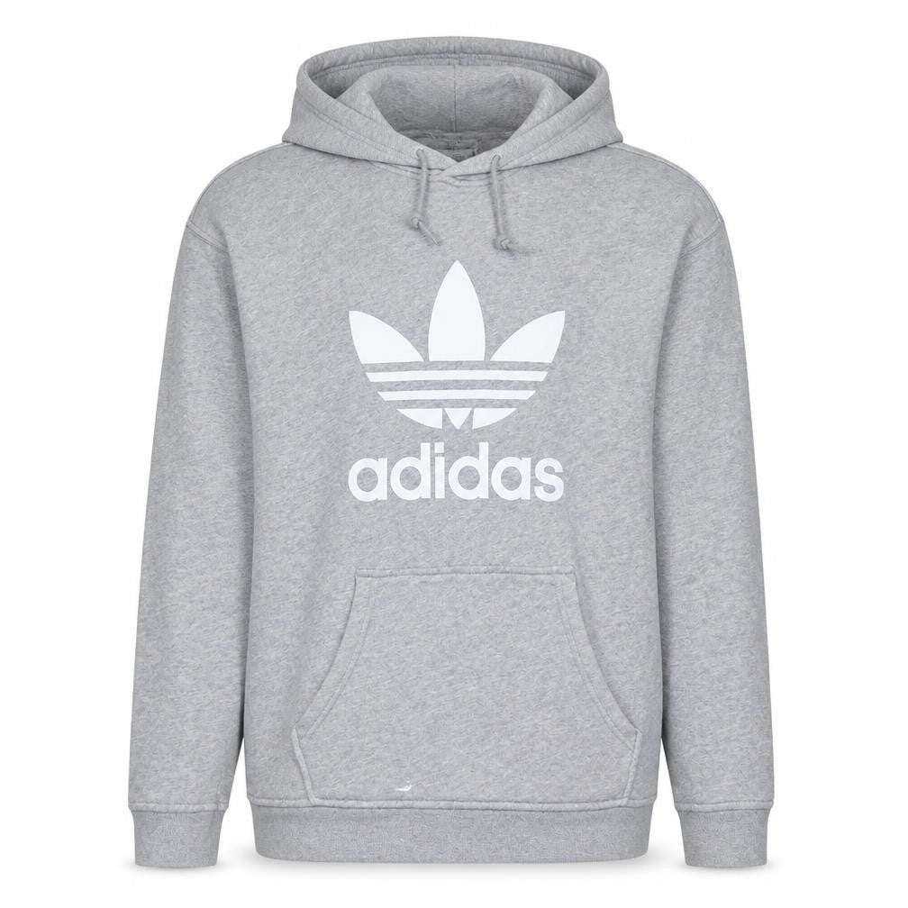 Adidas Mens Grey Pullover Hoodie L Logo Graphic Hooded Sweatshirt