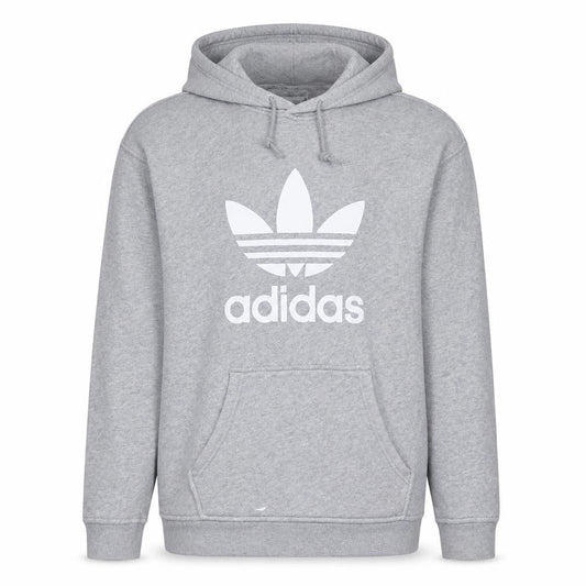 Adidas Mens Grey Pullover Hoodie L Logo Graphic Hooded Sweatshirt