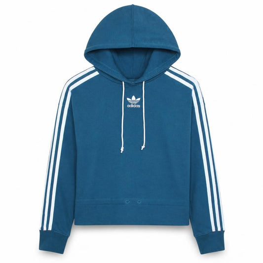 Adidas Women Blue Crop Full Zip Hoodie UK 10 Cotton Blend Sportswear