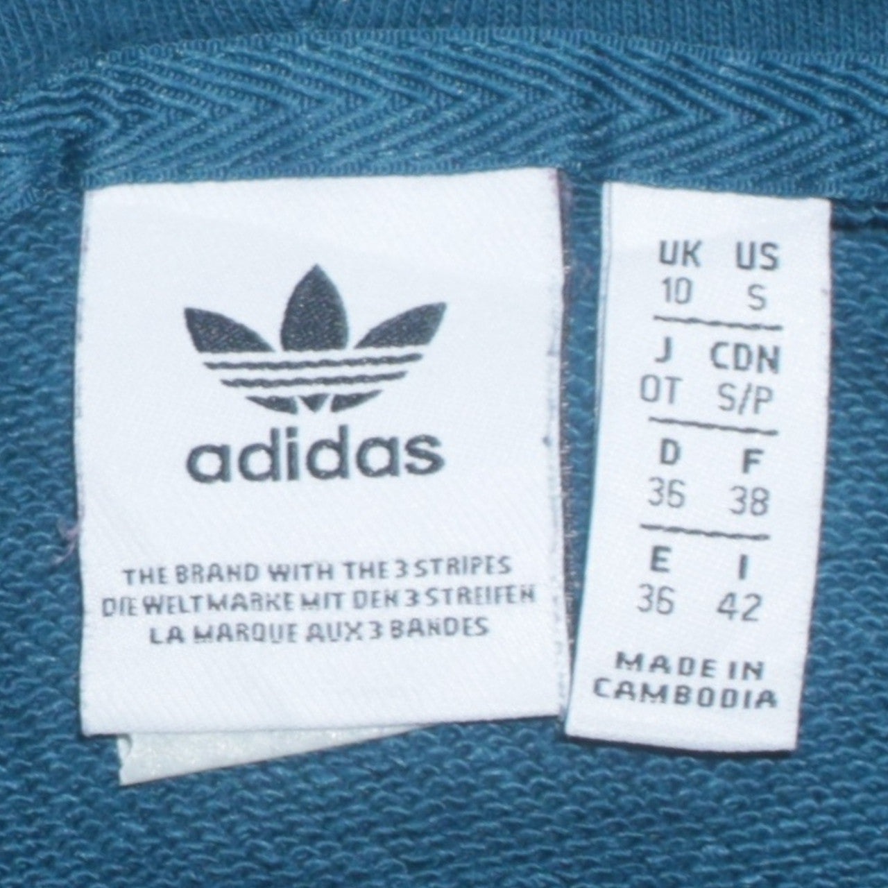 Adidas Women Blue Crop Full Zip Hoodie UK 10 Cotton Blend Sportswear
