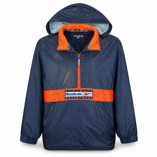 Reebok Men's Blue Orange Hooded Anorak Jacket L Retro 90s Sports Style
