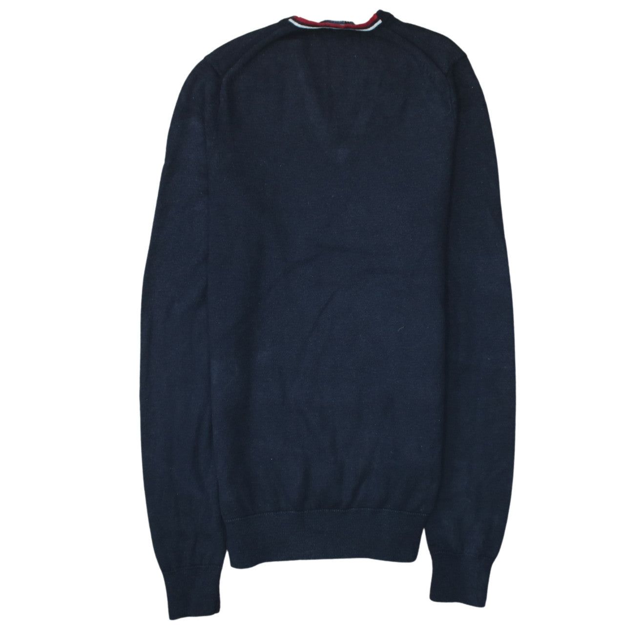 Fred Perry Men's Navy Blue V-Neck Cotton Jumper XS