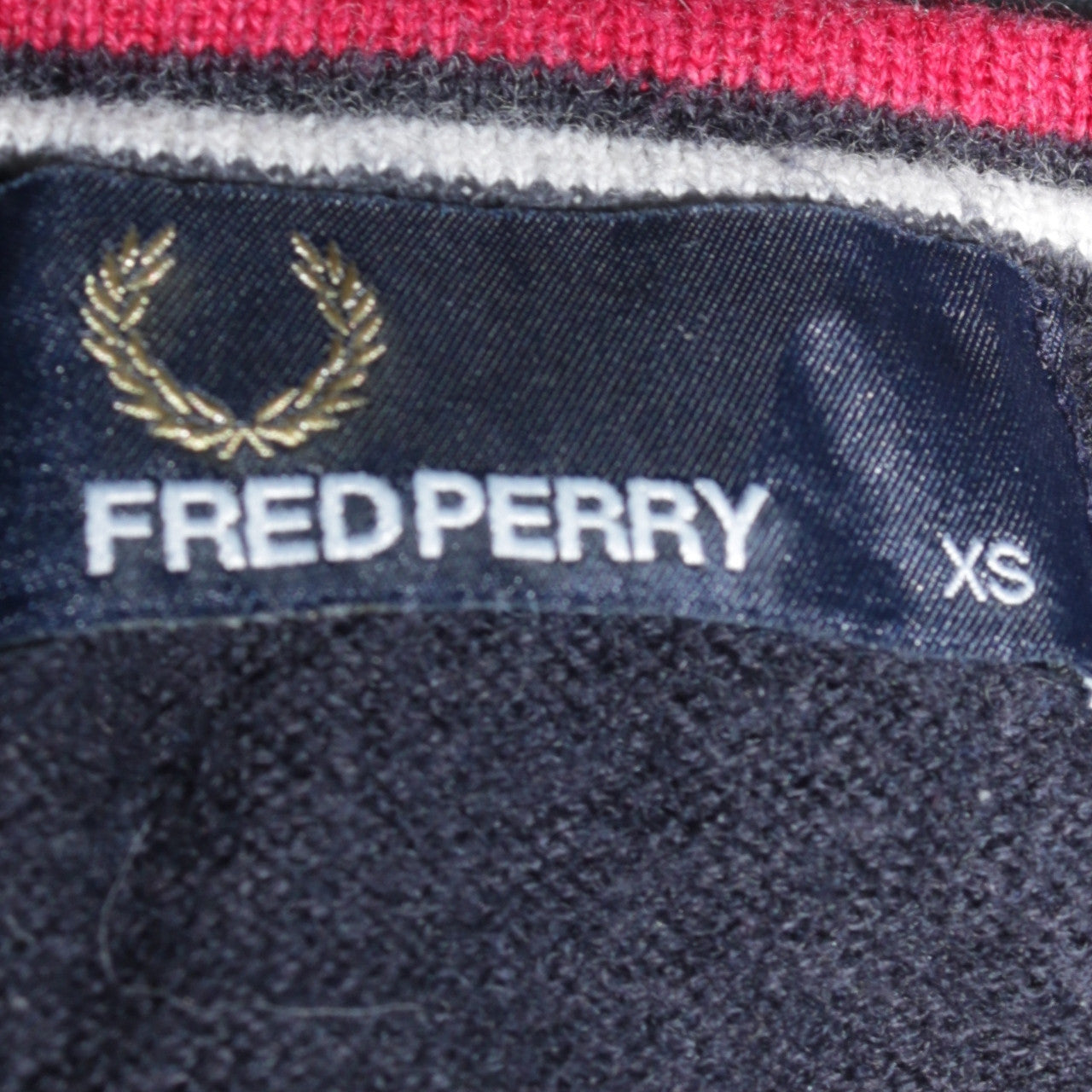Fred Perry Men's Navy Blue V-Neck Cotton Jumper XS
