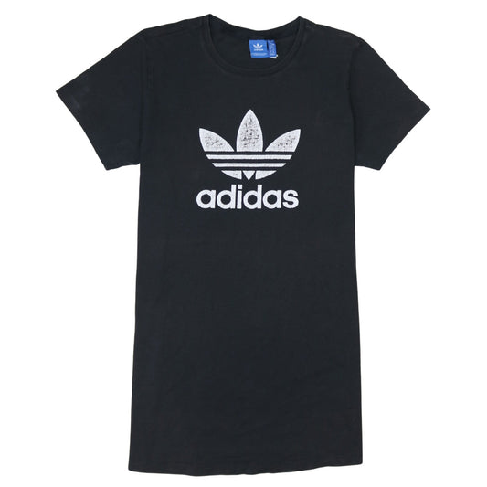Adidas Womens Black Cotton Short Sleeve Trefoil Logo T-Shirt Size 16