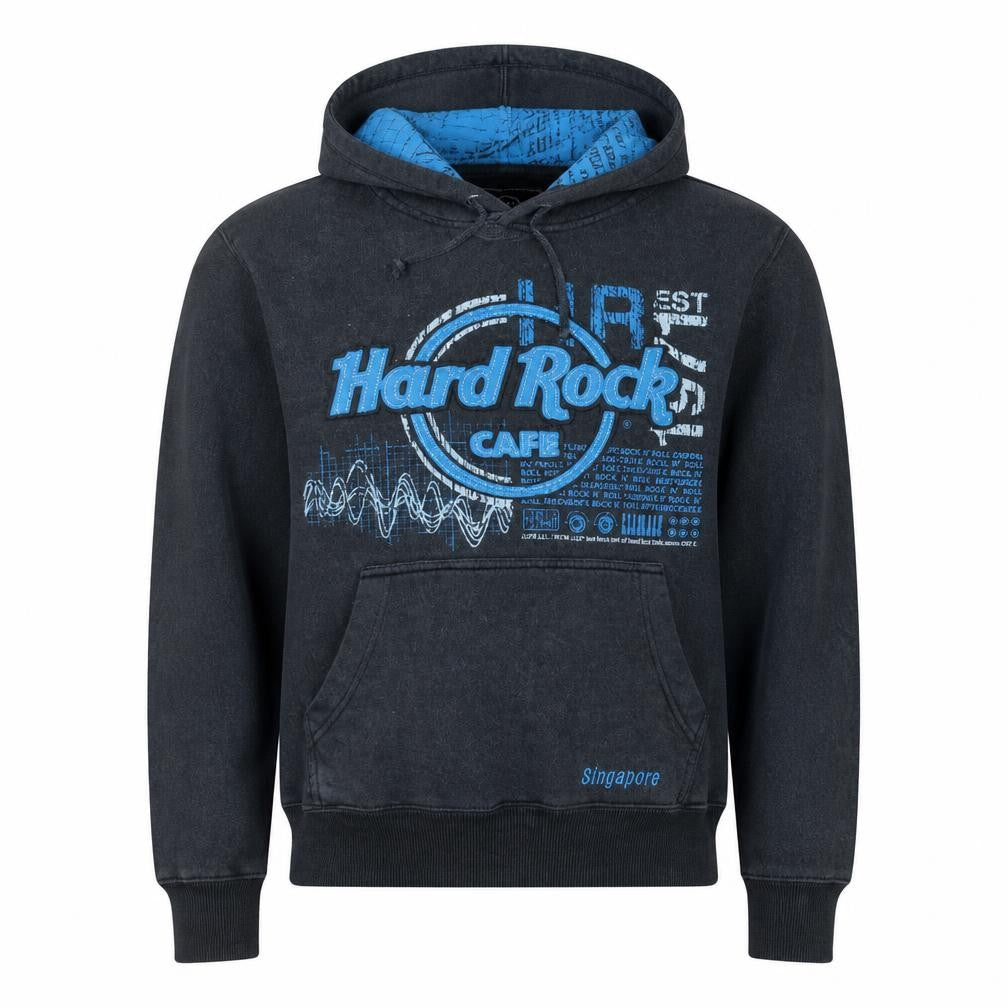 Hard Rock Cafe Men's Black Medium Pullover Hoodie Singapore Design