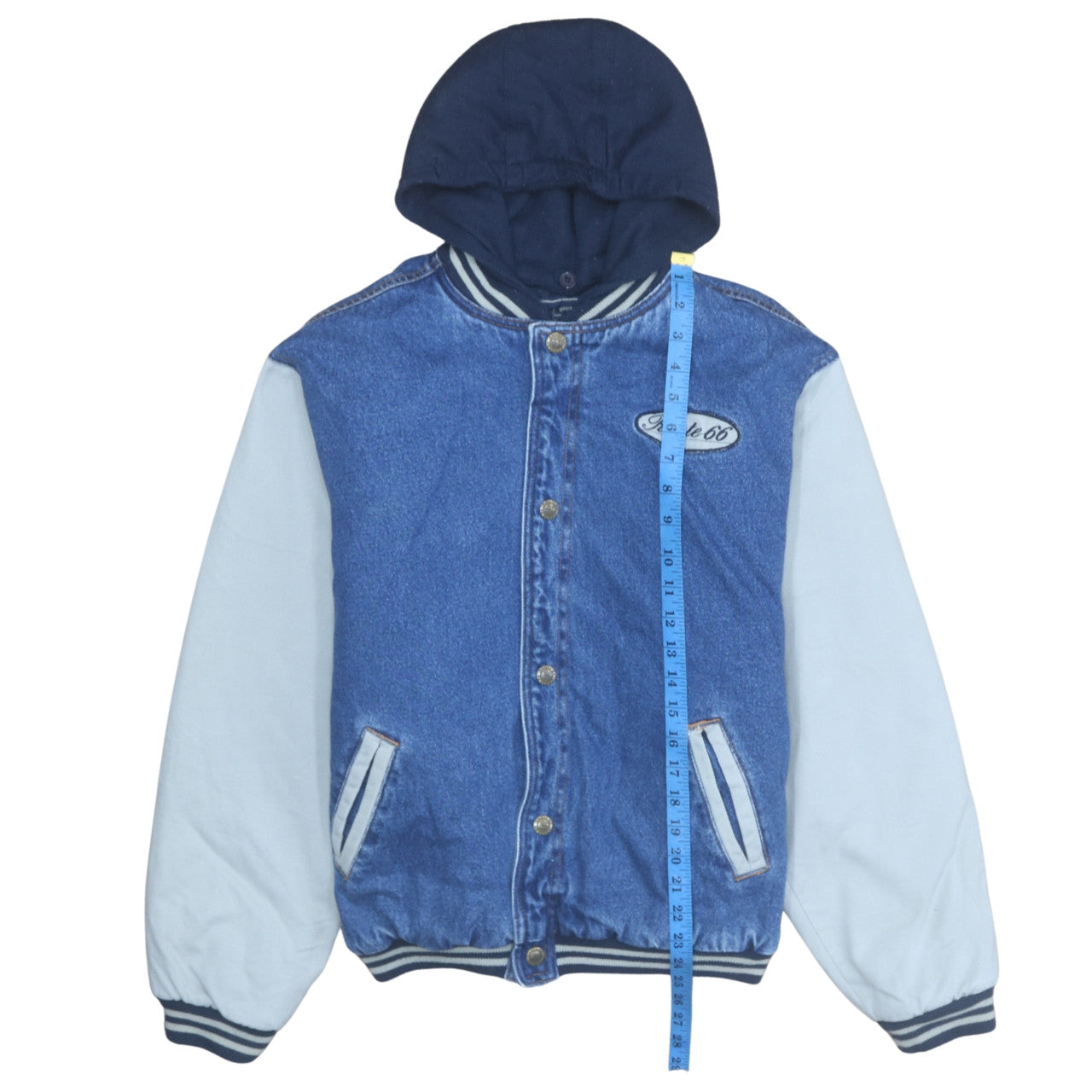 Route 66 Women's Blue Denim Varsity Jacket Size 16 Hooded Casual