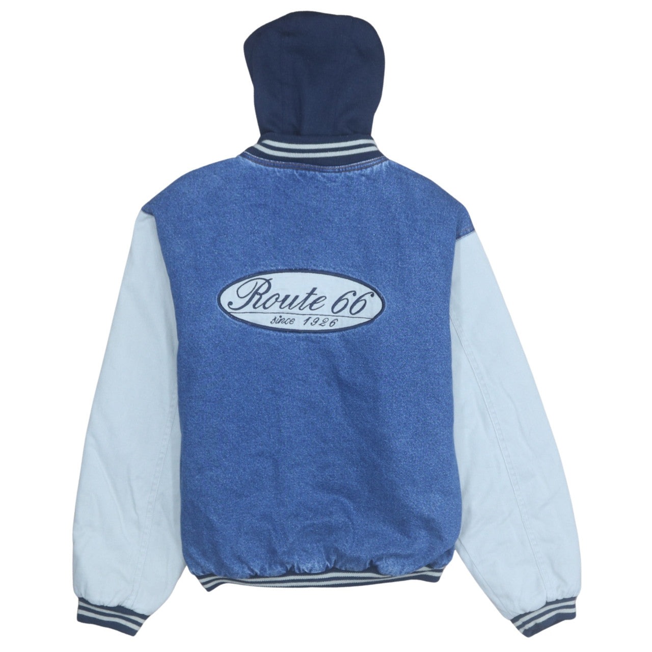 Route 66 Women's Blue Denim Varsity Jacket Size 16 Hooded Casual