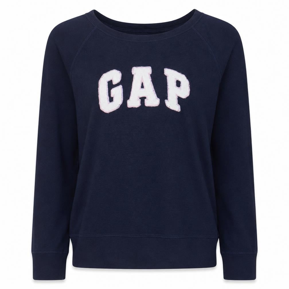 Gap Women Navy Blue Medium Pullover Sweatshirt with Logo