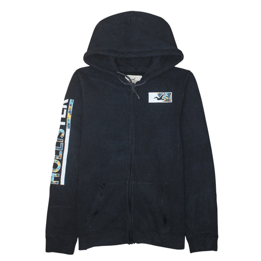 Hollister Men's Black Full Zip Hoodie L Logo Graphic Fleece