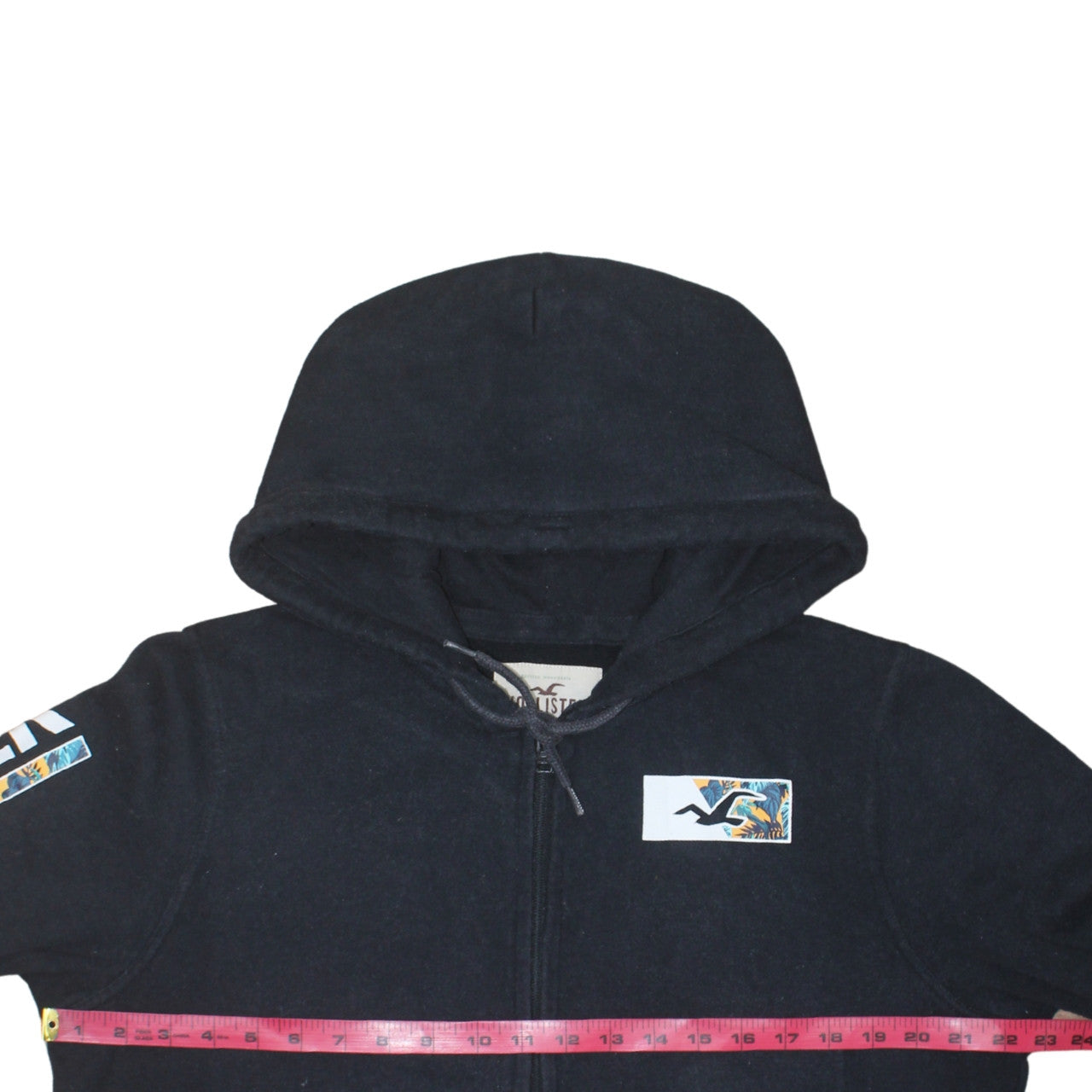 Hollister Men's Black Full Zip Hoodie L Logo Graphic Fleece