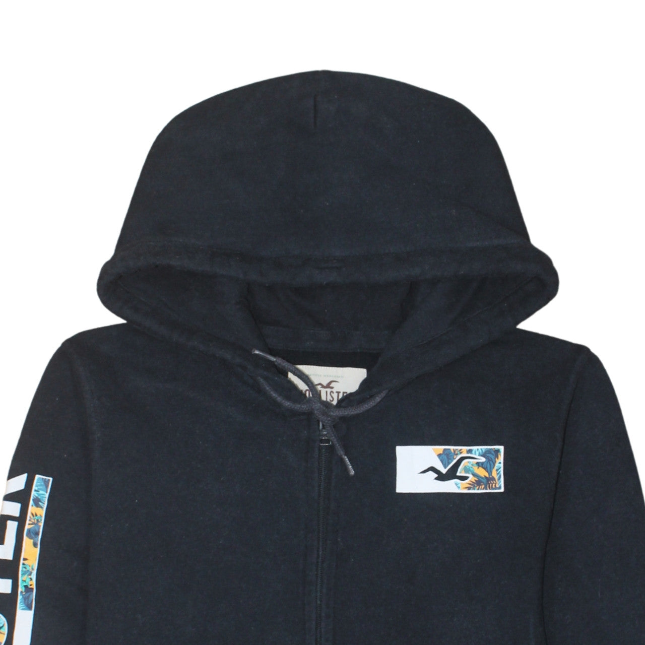 Hollister Men's Black Full Zip Hoodie L Logo Graphic Fleece
