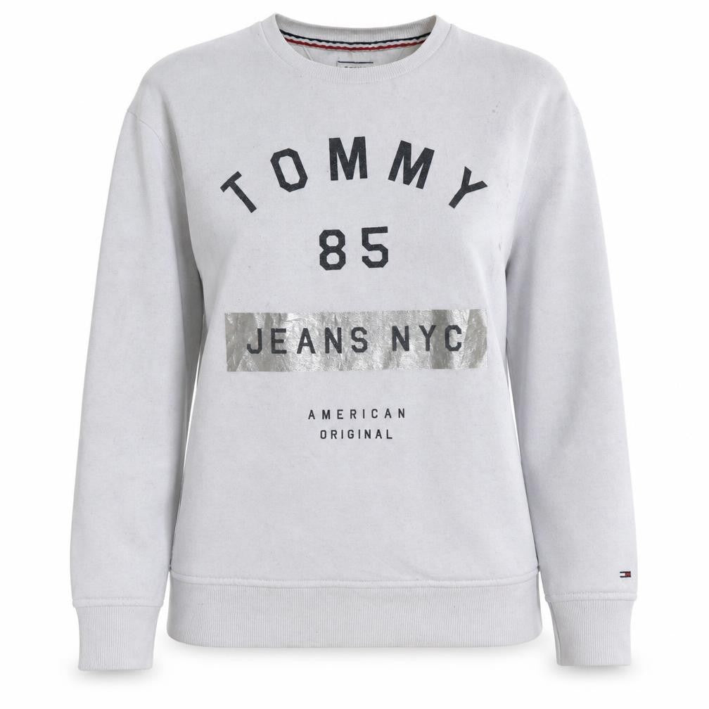 Tommy Jeans Women's White Small Cotton Pullover Sweatshirt