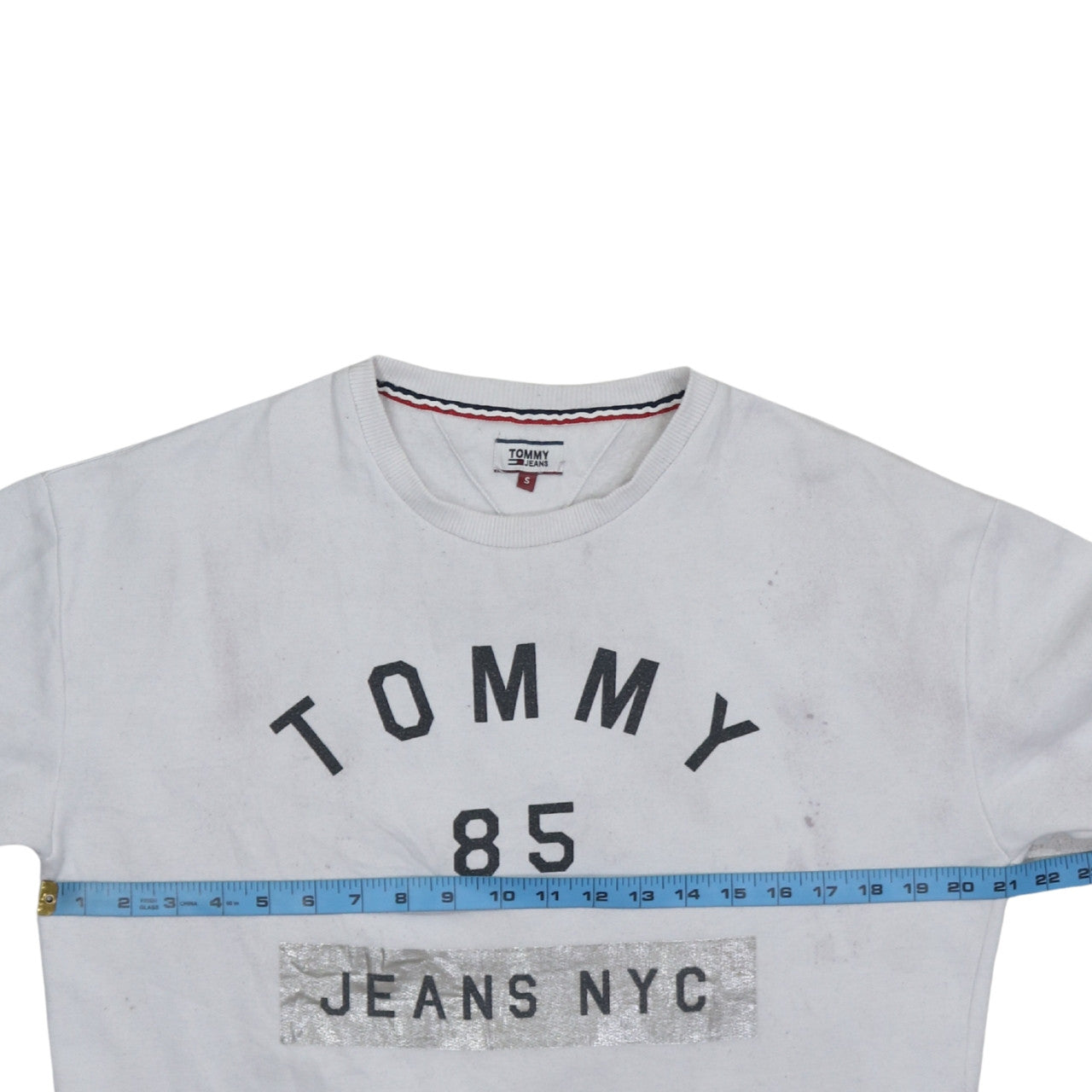 Tommy Jeans Women's White Small Cotton Pullover Sweatshirt