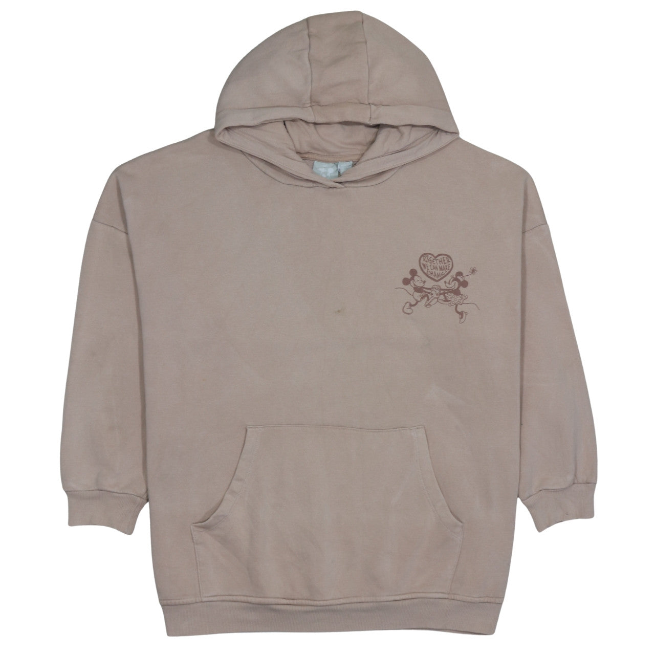 Primark Women Beige Disney Pullover Hoodie Medium Mickey Minnie Organic Cotton