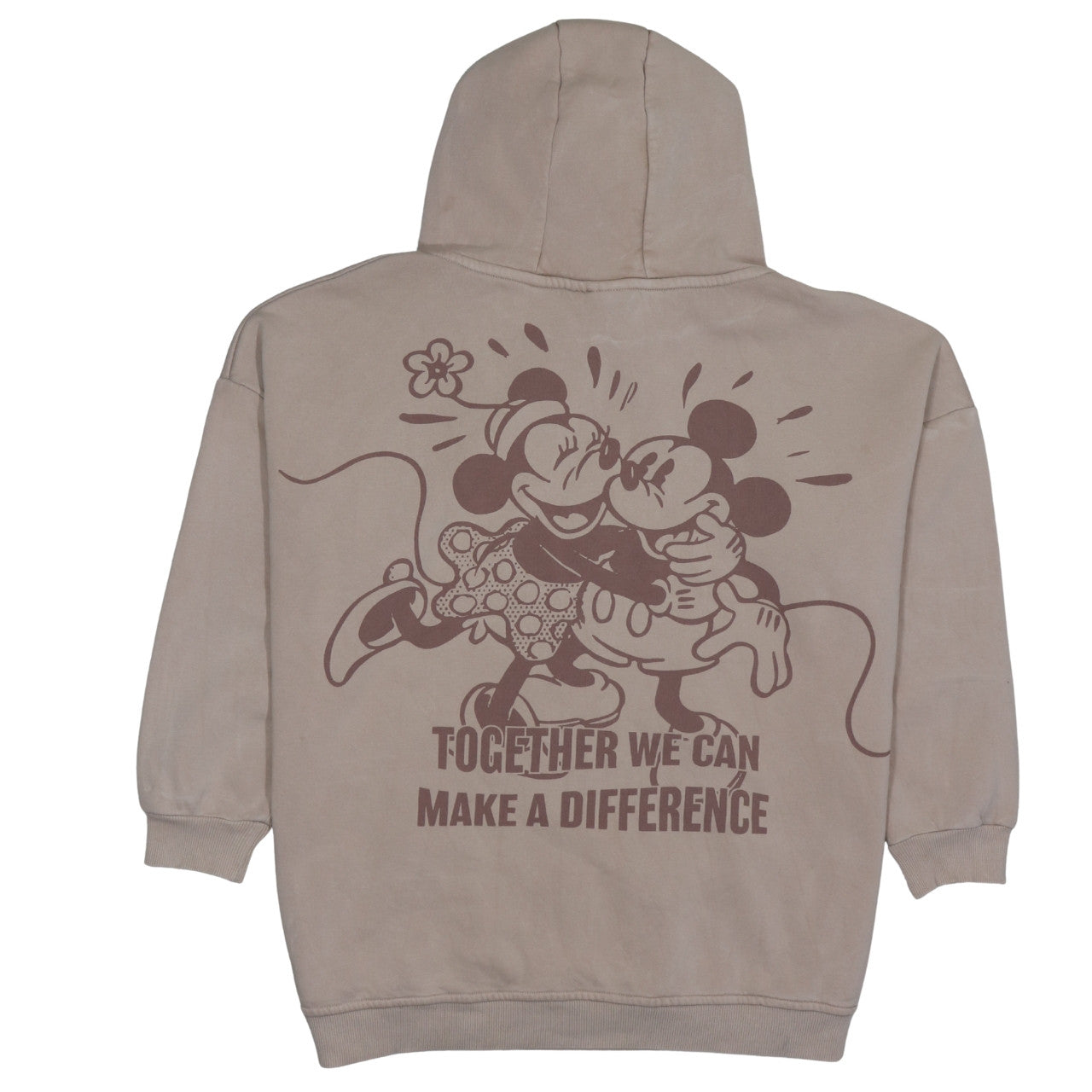 Primark Women Beige Disney Pullover Hoodie Medium Mickey Minnie Organic Cotton