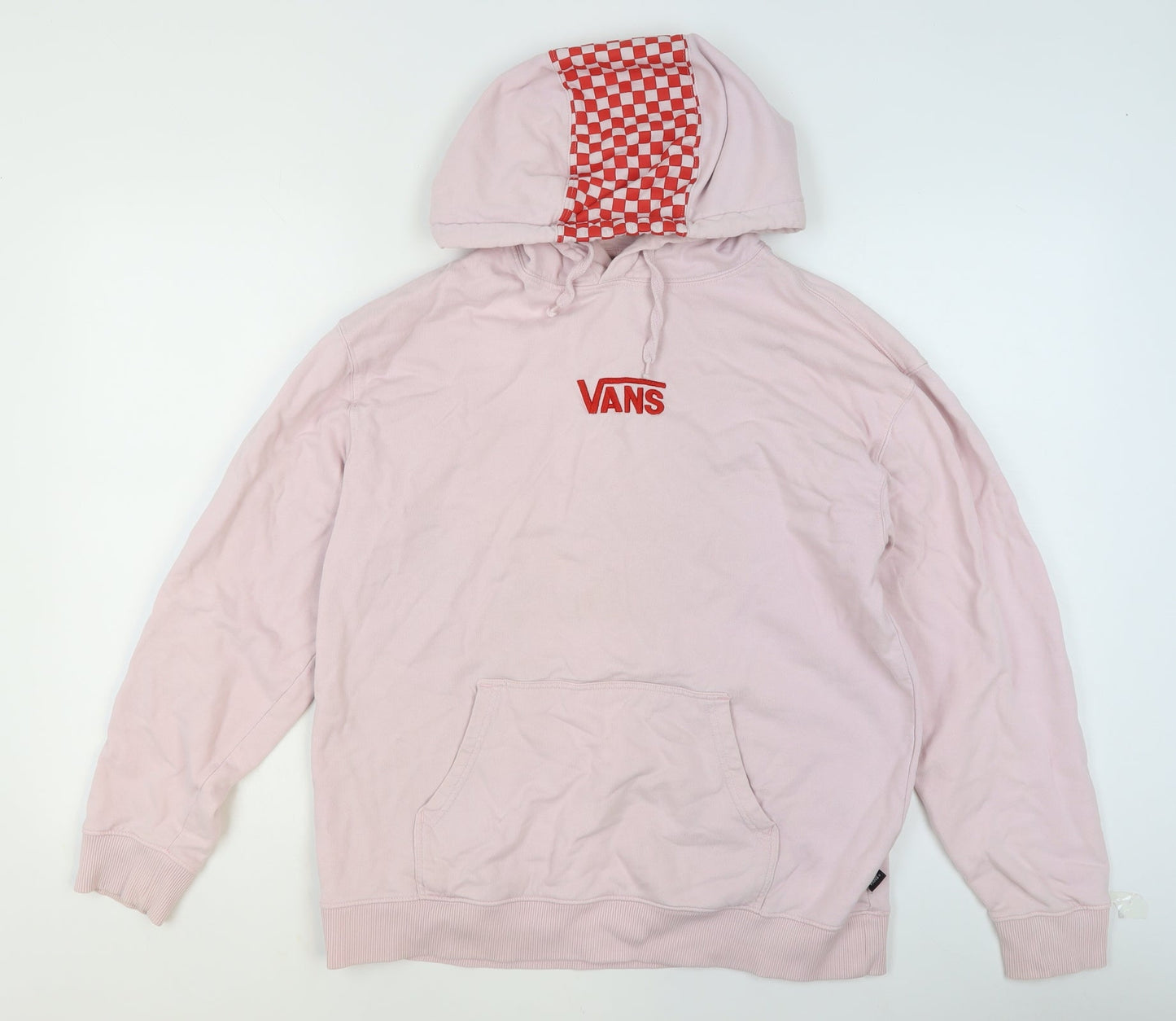 Vans Women’s Pink Hoodie Small Pullover Checkered Hood Cotton