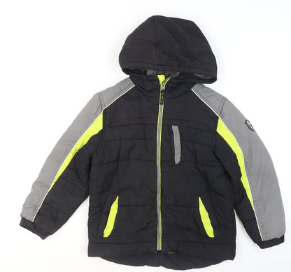 Additional front view of Protection System boys’ black puffer jacket 8 years hooded full zip winter coat
