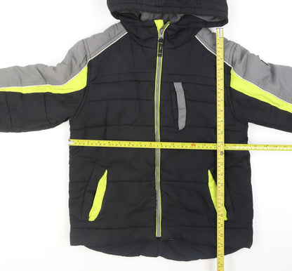Back view of Protection System boys’ black puffer jacket 8 years hooded full zip winter coat