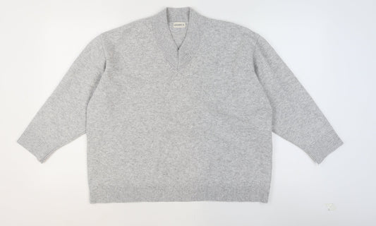 Adanola Women's Grey V-Neck Relaxed Fit Knit Jumper Size L