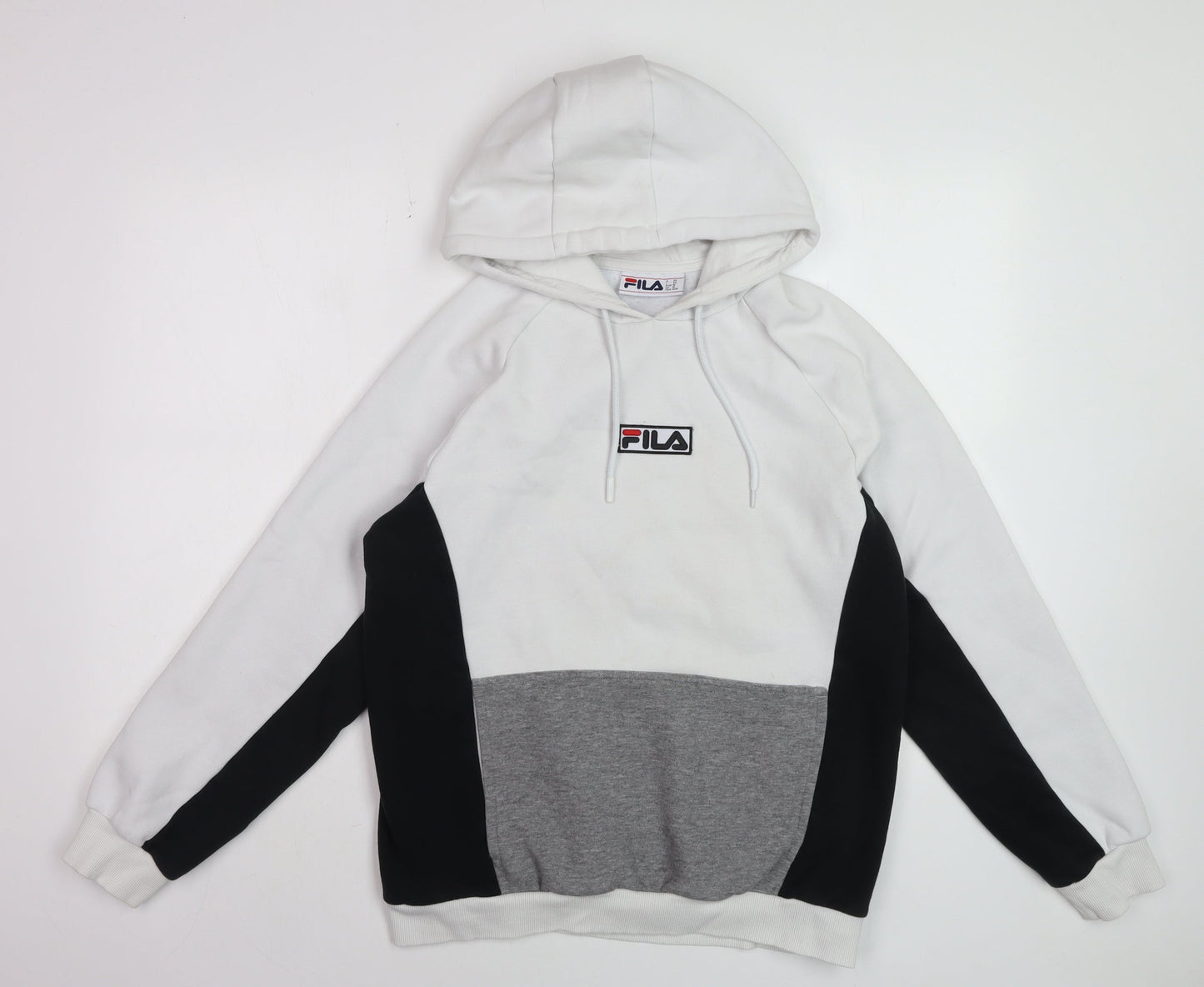 FILA Men's White Colour Block Hoodie Size M Pullover Fleece
