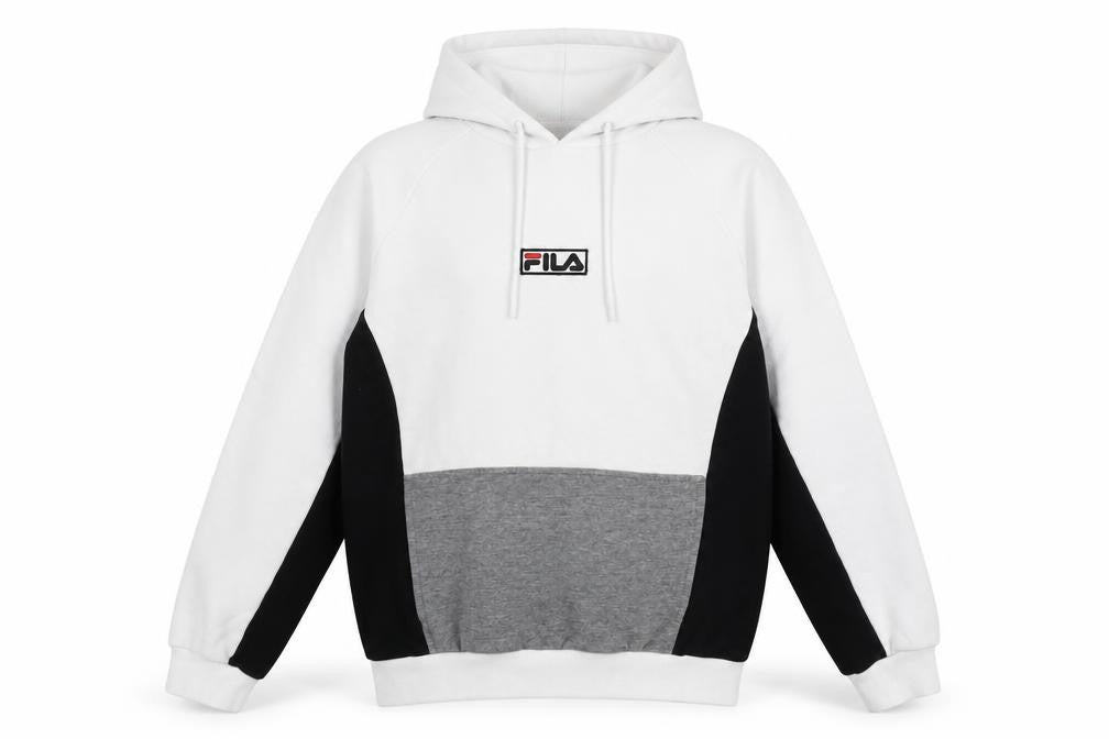 Fila Men's White Colour Block Hoodie Size M Pullover Fleece