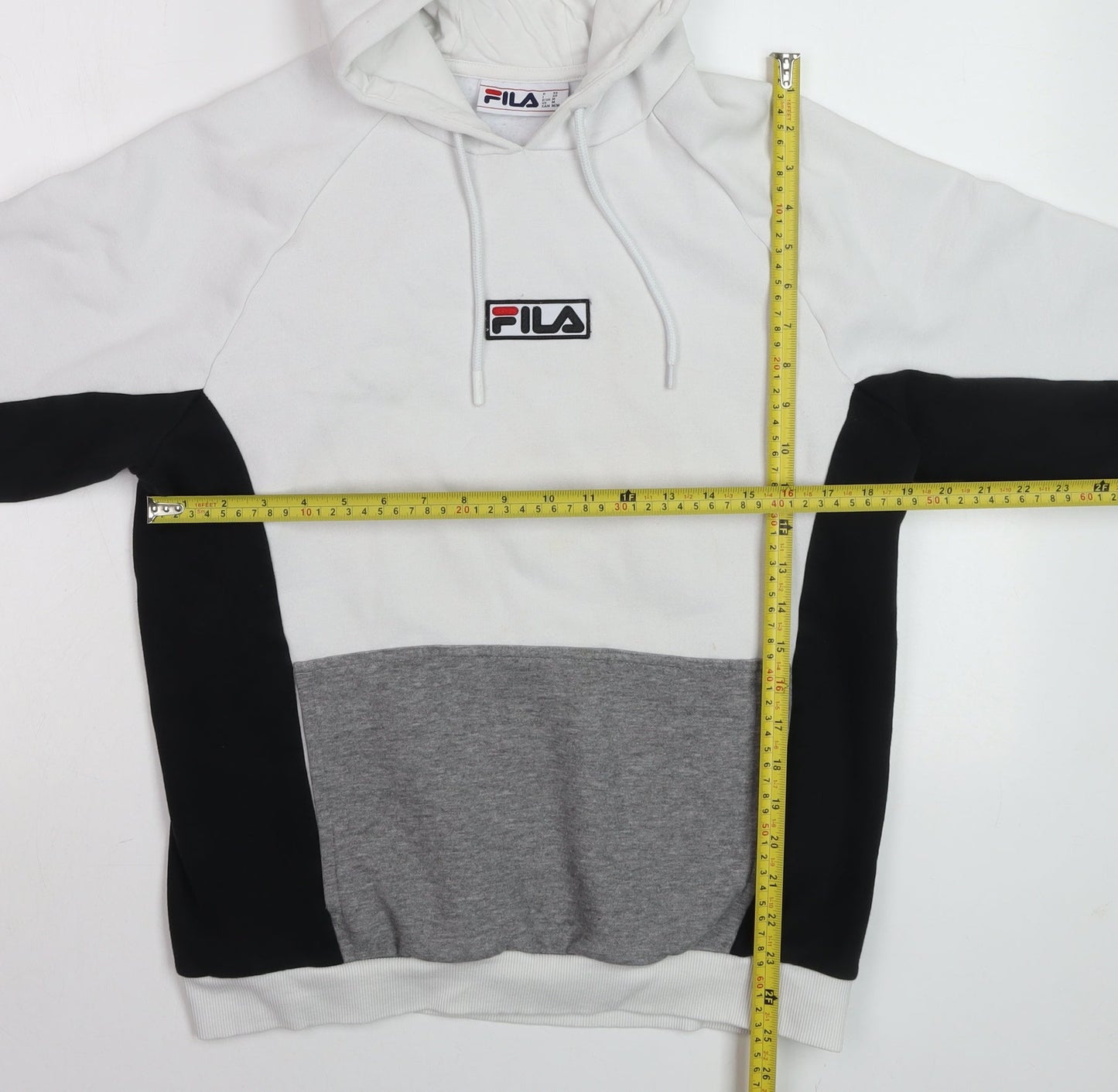 FILA Men's White Colour Block Hoodie Size M Pullover Fleece
