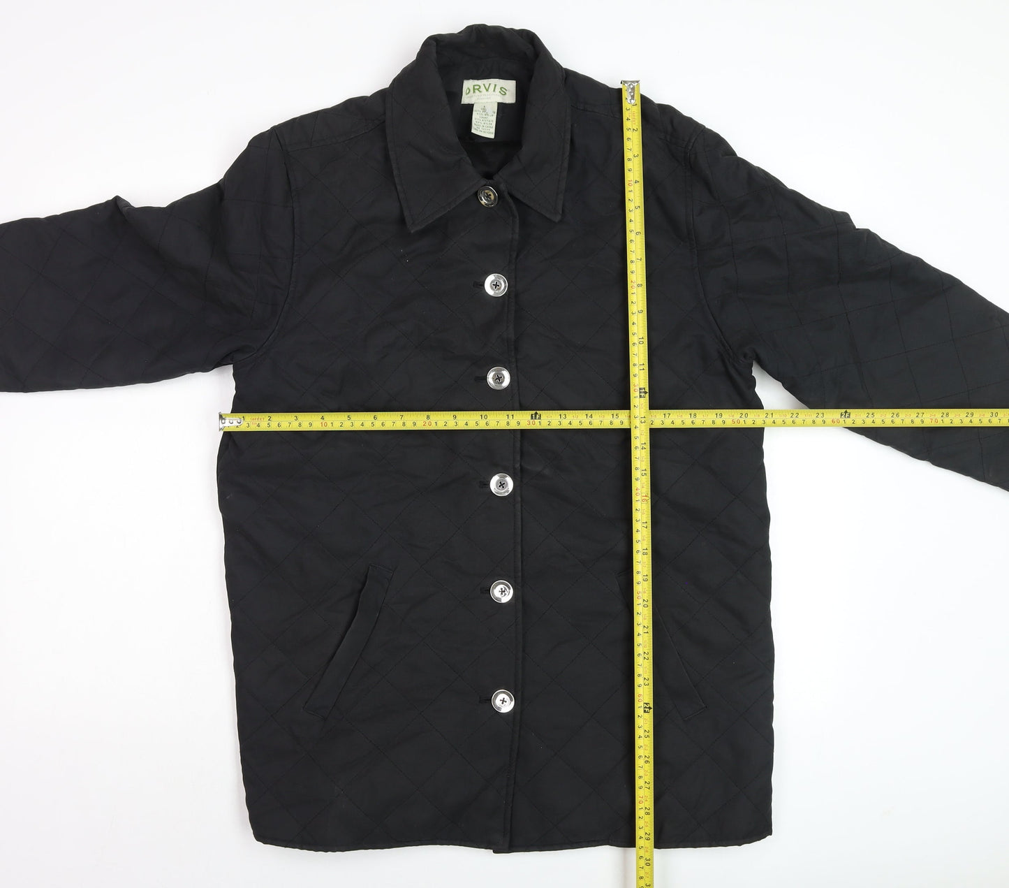 Orvis Mens Black Quilted Mid-Length Jacket M Padded Nylon Polyester