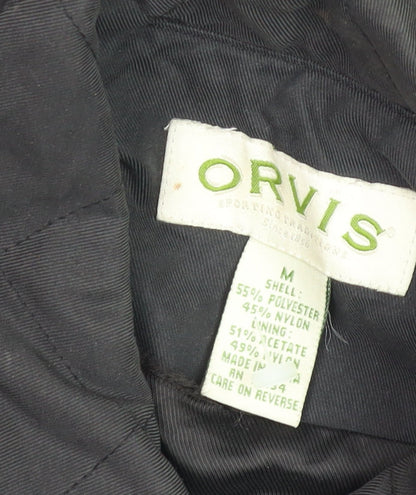 Orvis Mens Black Quilted Mid-Length Jacket M Padded Nylon Polyester