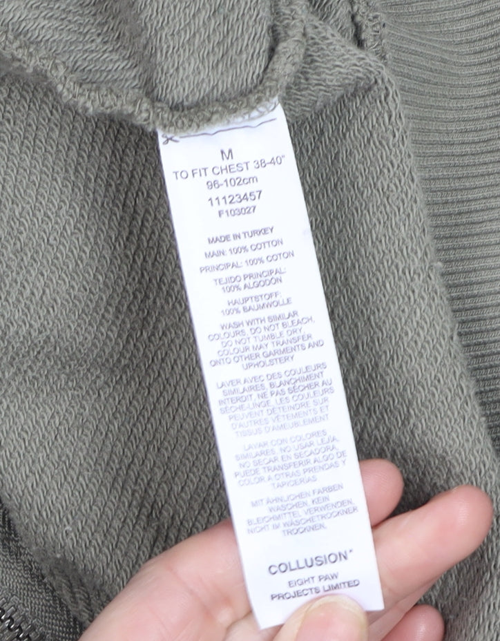 Collusion Mens Green Full Zip Hoodie Size M Relaxed Fit Cotton