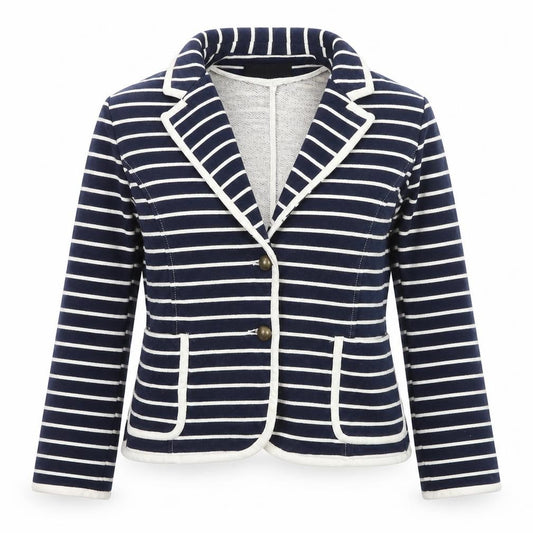 Mango Women Blue Striped Cotton Blazer Size 8 Casual Jacket