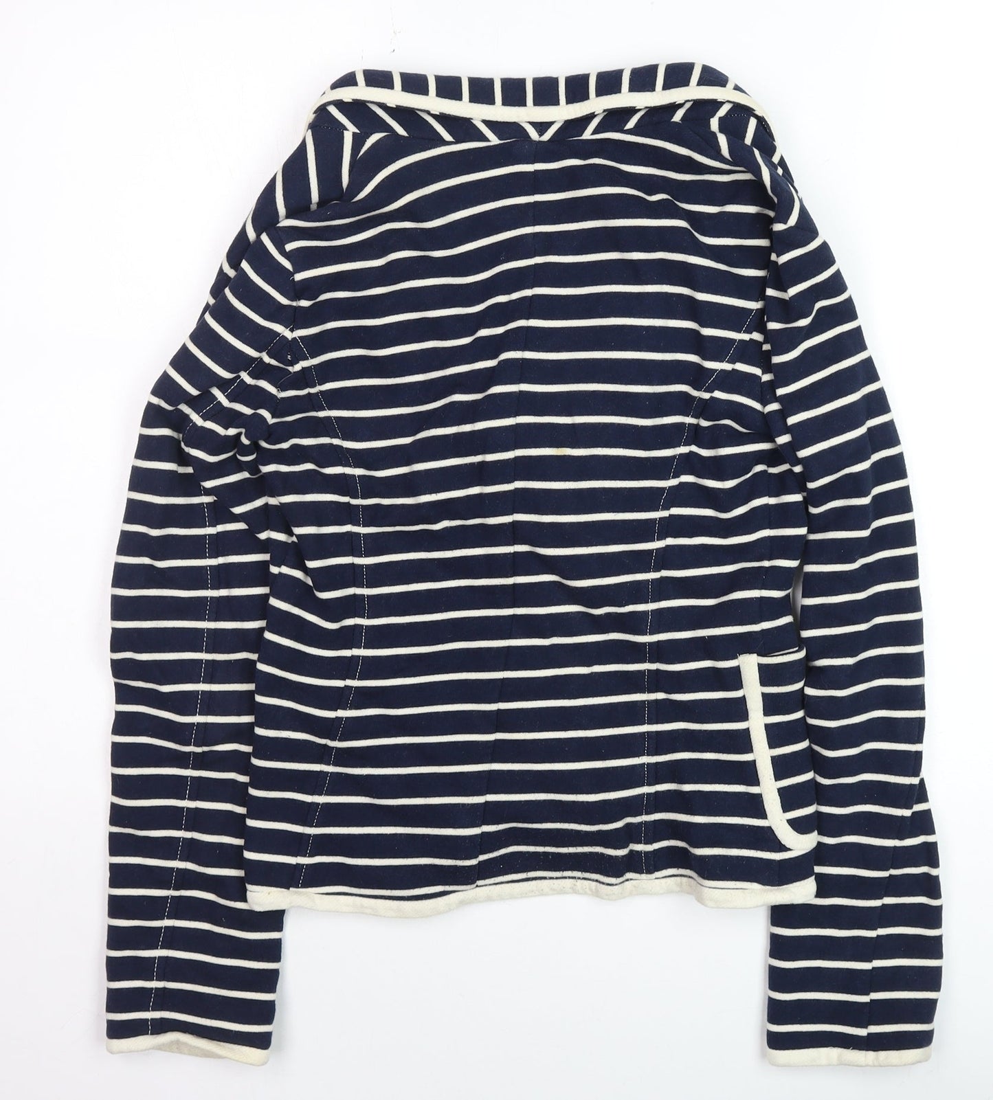 Mango Women Blue Striped Cotton Blazer Size 8 Casual Jacket