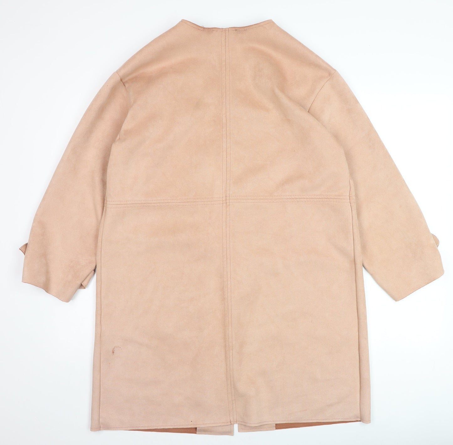 Zara Women Beige Faux Suede Long Overcoat Size 14