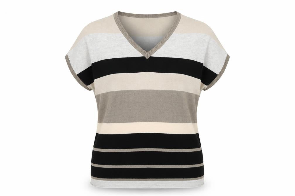 Fransa Women’s Multicoloured Stripe V-Neck Pullover Jumper L