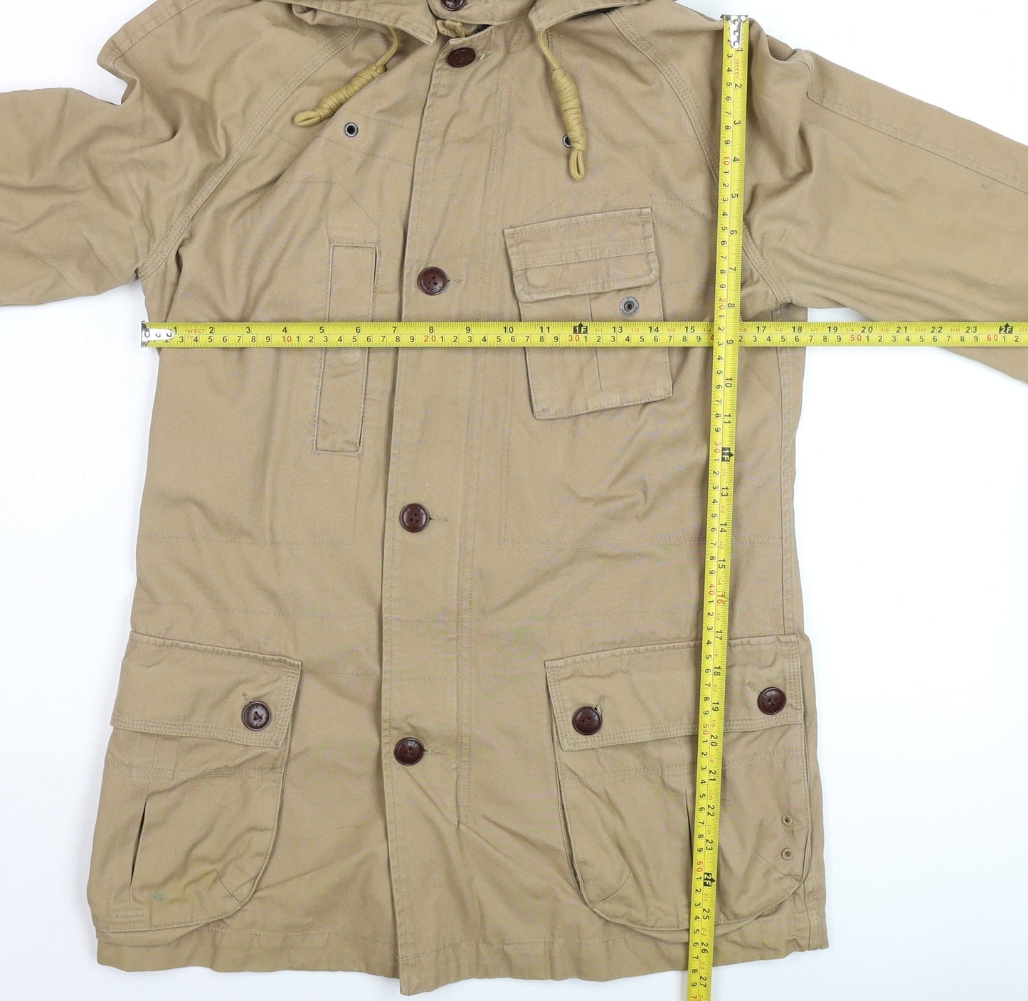 Next Men's Beige Cotton Hooded Parka Jacket Size S Casual Outdoor