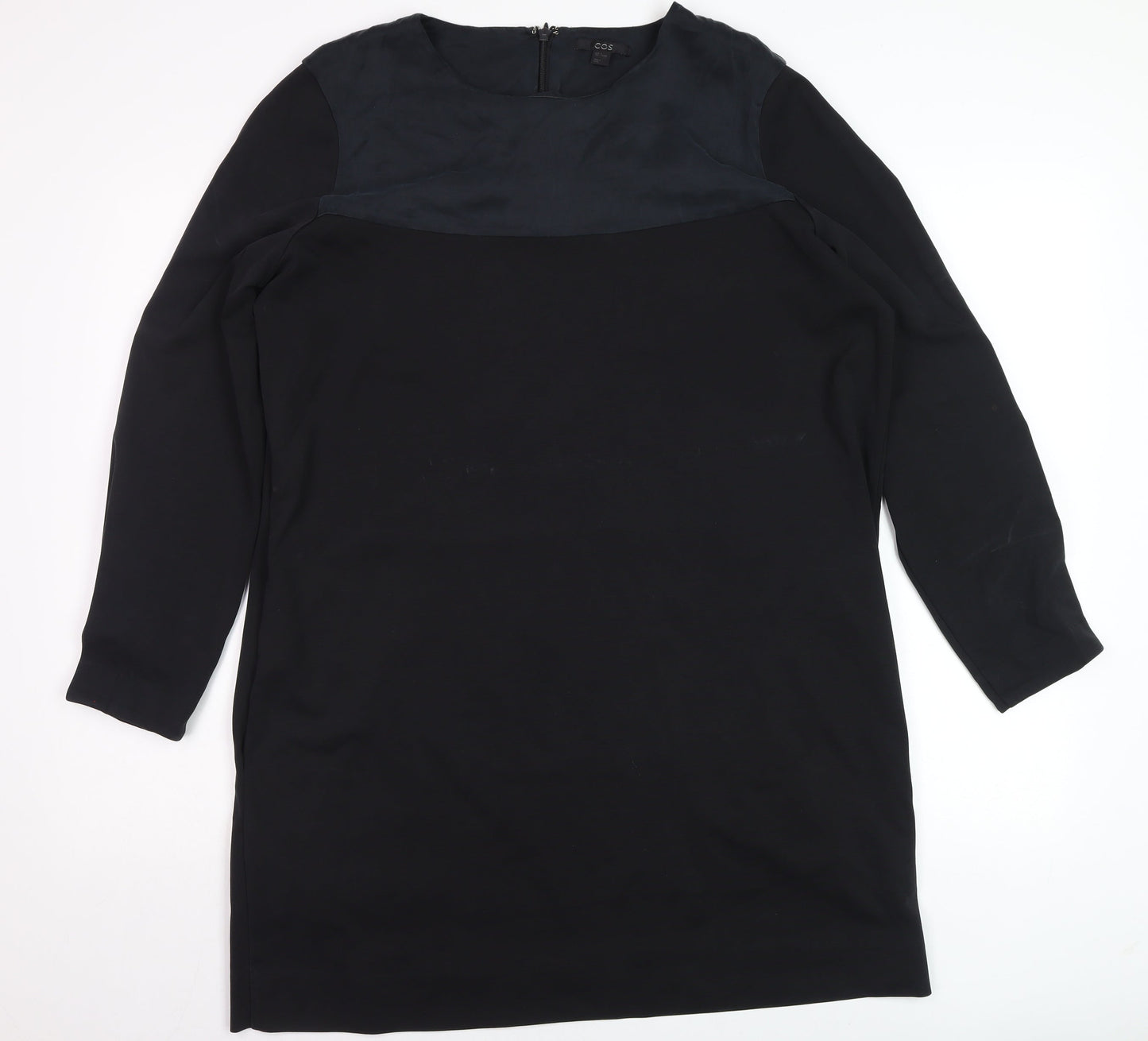 COS Women Black Knee Length Shift Dress M Long Sleeve Wool Blend