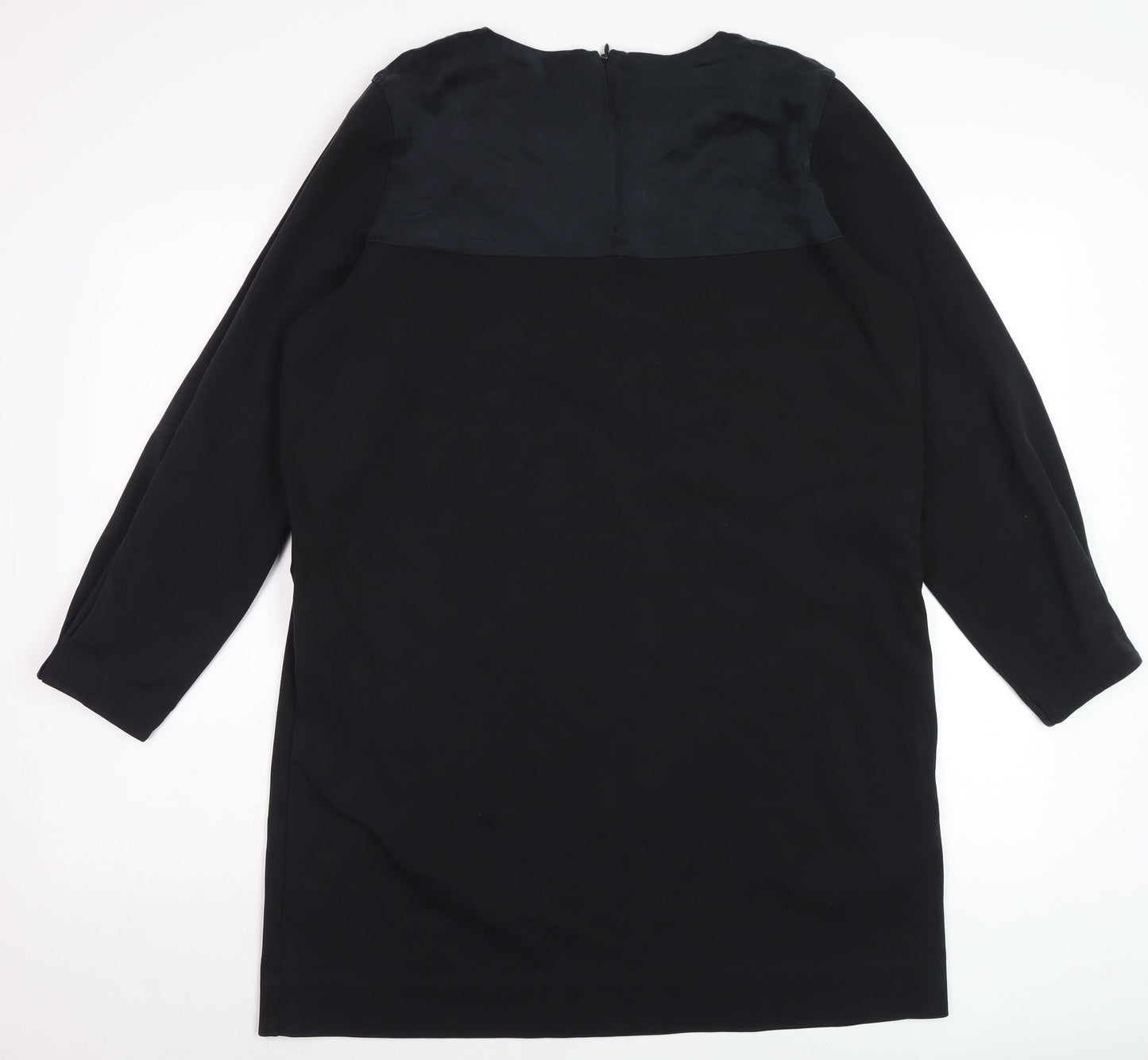 COS Women Black Knee Length Shift Dress M Long Sleeve Wool Blend