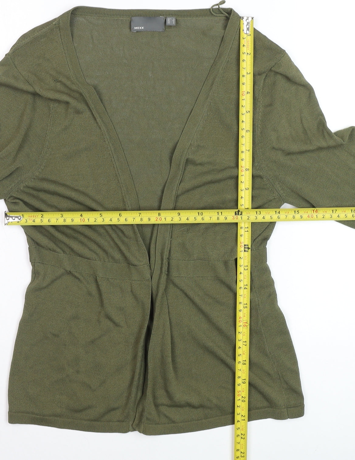 Mexx Women’s Green Cardigan L Lightweight Knit Open 3/4 Sleeve