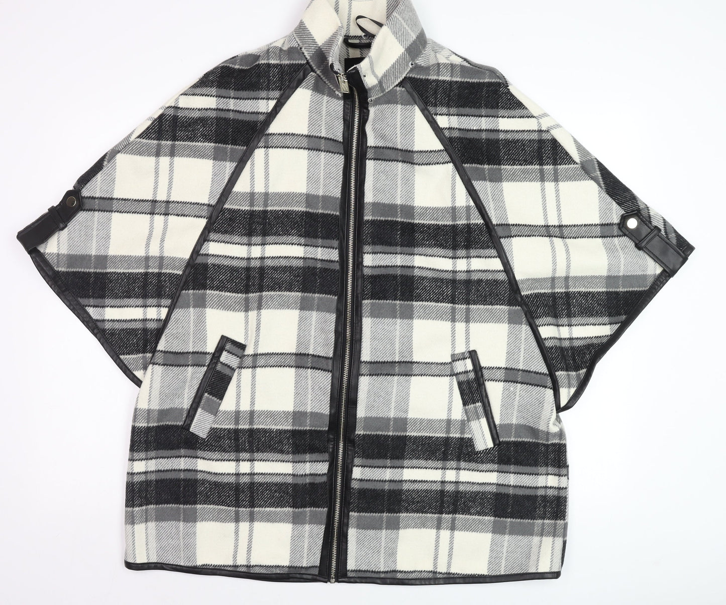 River Island Women's Grey Check Wool Blend Cape Jacket Size S